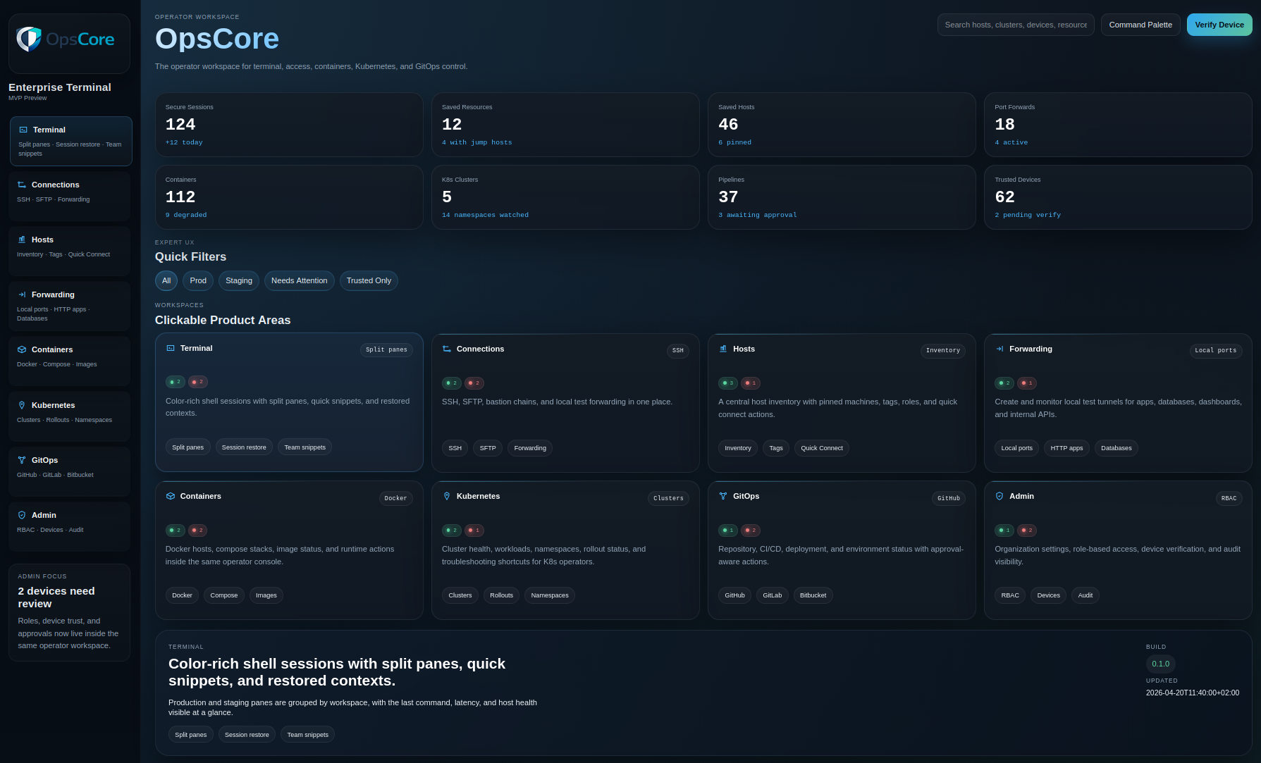 OpsCore workspace overview